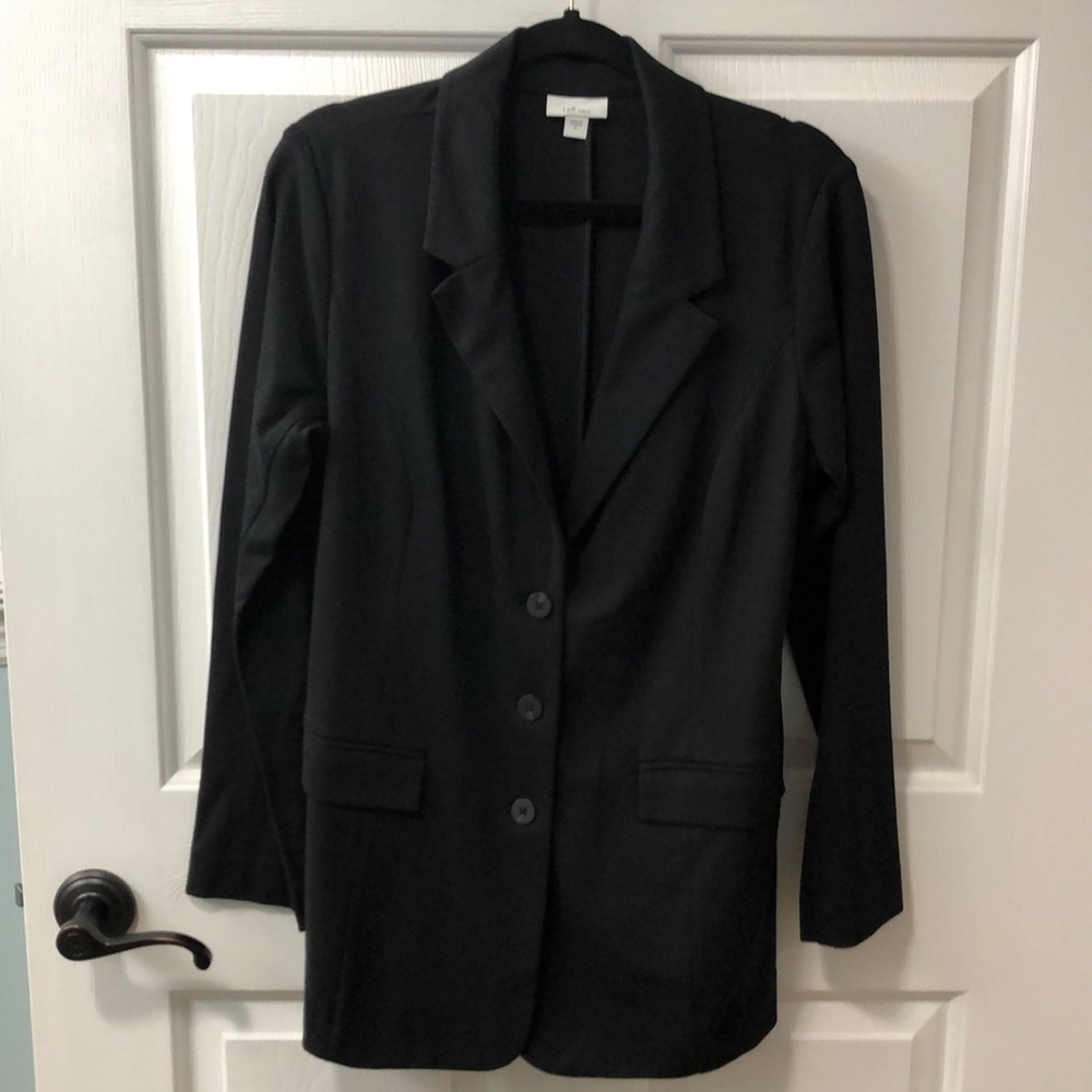 J. Jill black long three button pointe blazer M
